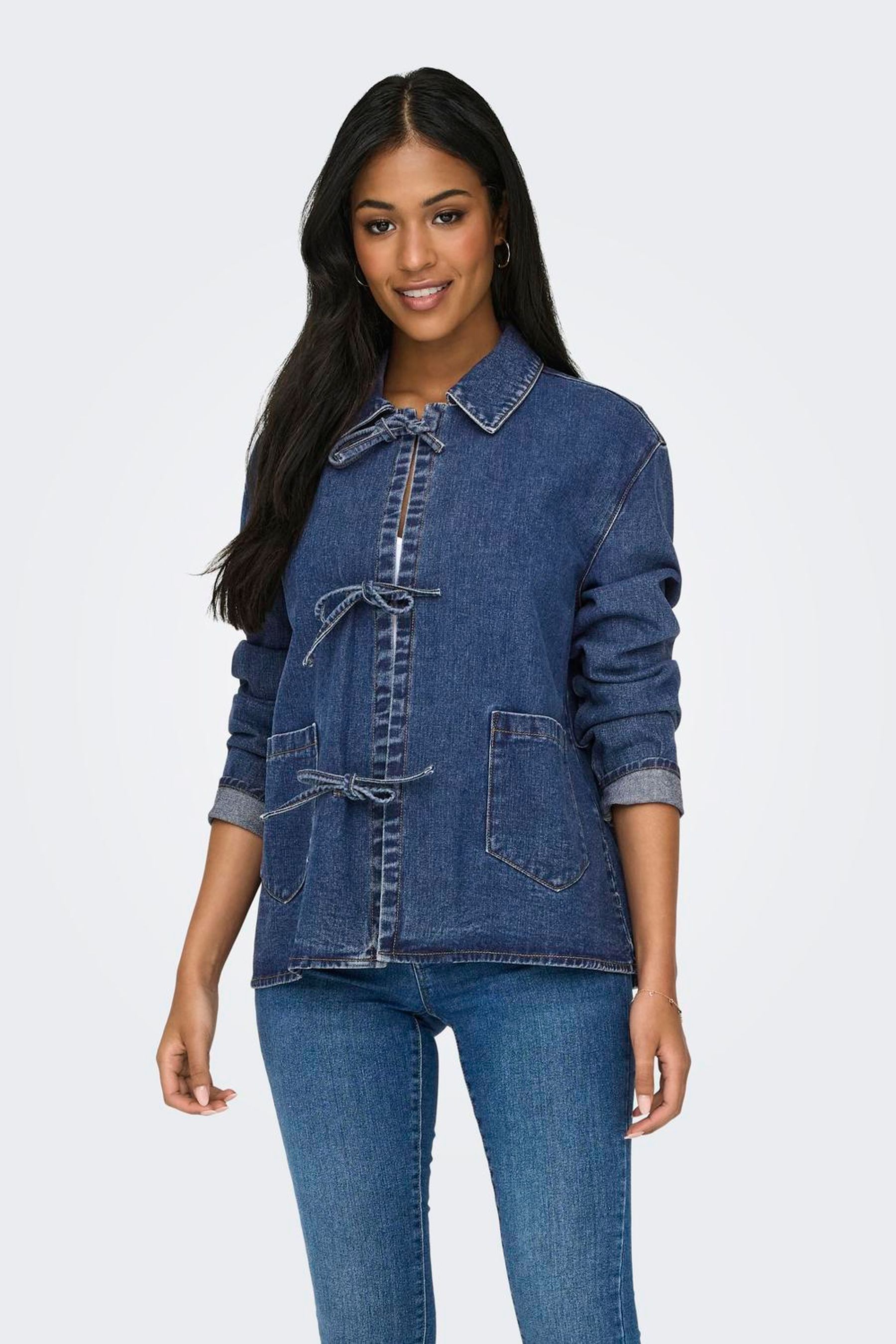 Buy ONLY Blue 100 Cotton Tie Front Bow Denim Jacket from the Next UK online shop