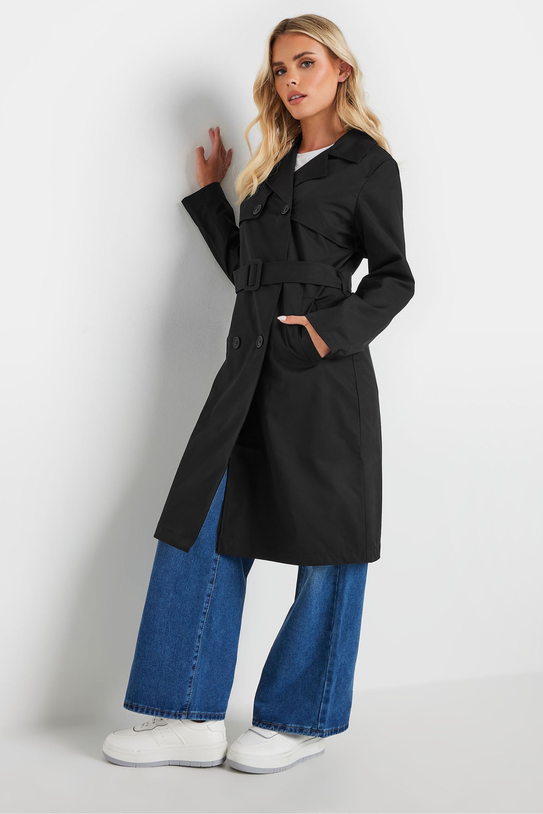 Women's petite black trench coat hot sale