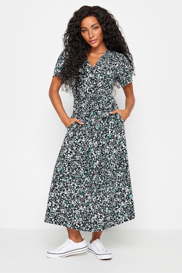 M&Co Black Petite Ditsy Floral Print Button Down Dress