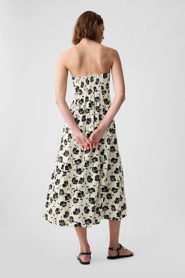 Gap Black / Cream Floral Linen-Blend Midi Dress
