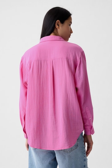 Gap Pink Crinkle Cotton Long Sleeve Oversize Shirt