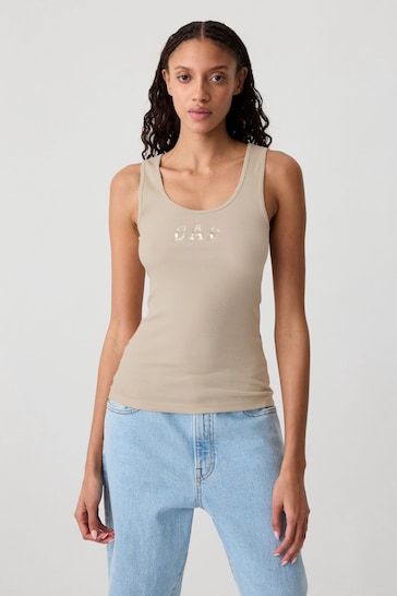 Gap Beige Ribbed Logo Vest Top