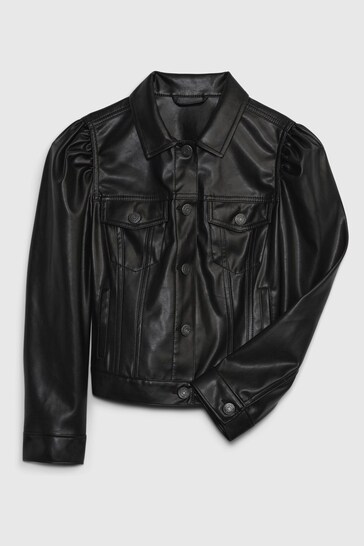 Gap Black Faux-Leather Puff Long Sleeve Jacket