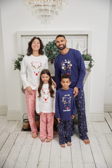 Society 8 White Reindeer Girls Matching Family Christmas Pyjama Set