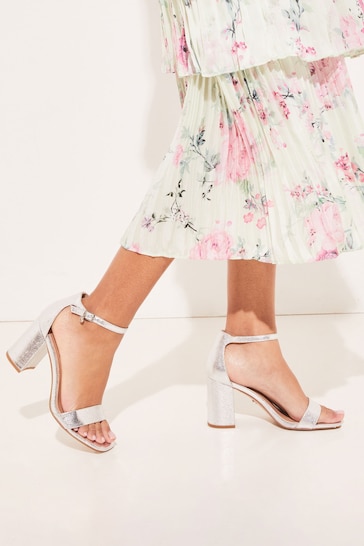 Lipsy Silver Wide FIt Block Mid Heeled Sandal