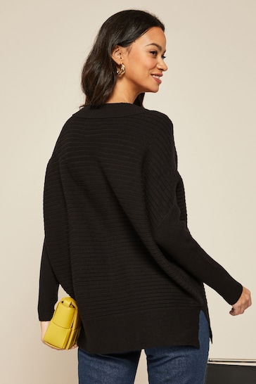 Friends Like These Black V Neck Tunic Knitted Jumper
