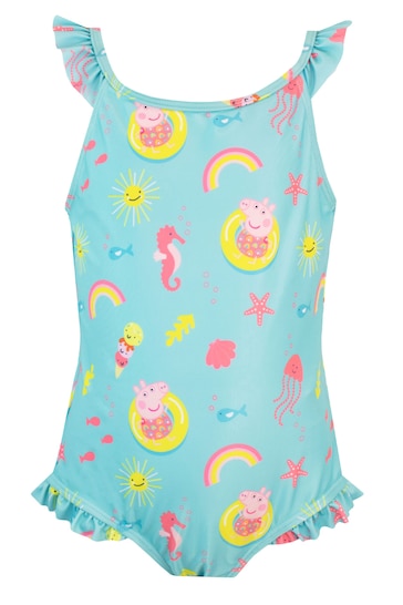 Character Blue Peppa Pig Girls Printed Frill Swimsuit