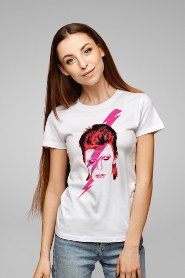 Buy All + Every White David Bowie Aladdin Sane Lightning Bolt Women\'s Music  T-Shirt from the Next UK online shop