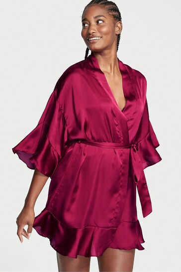 Victoria's Secret Claret Red Flounce Satin Robe