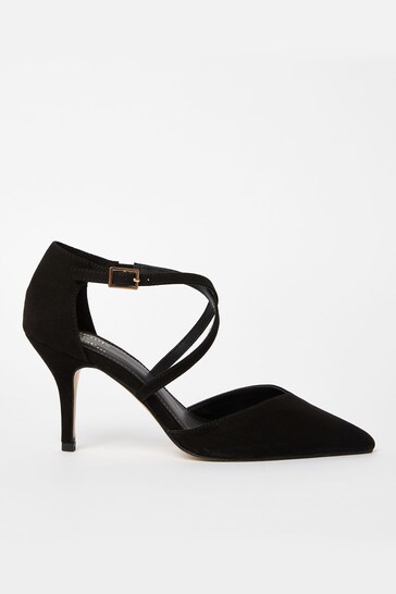 Friends Like These Black Suedette Regular Fit Cross Over Mid Court Heel