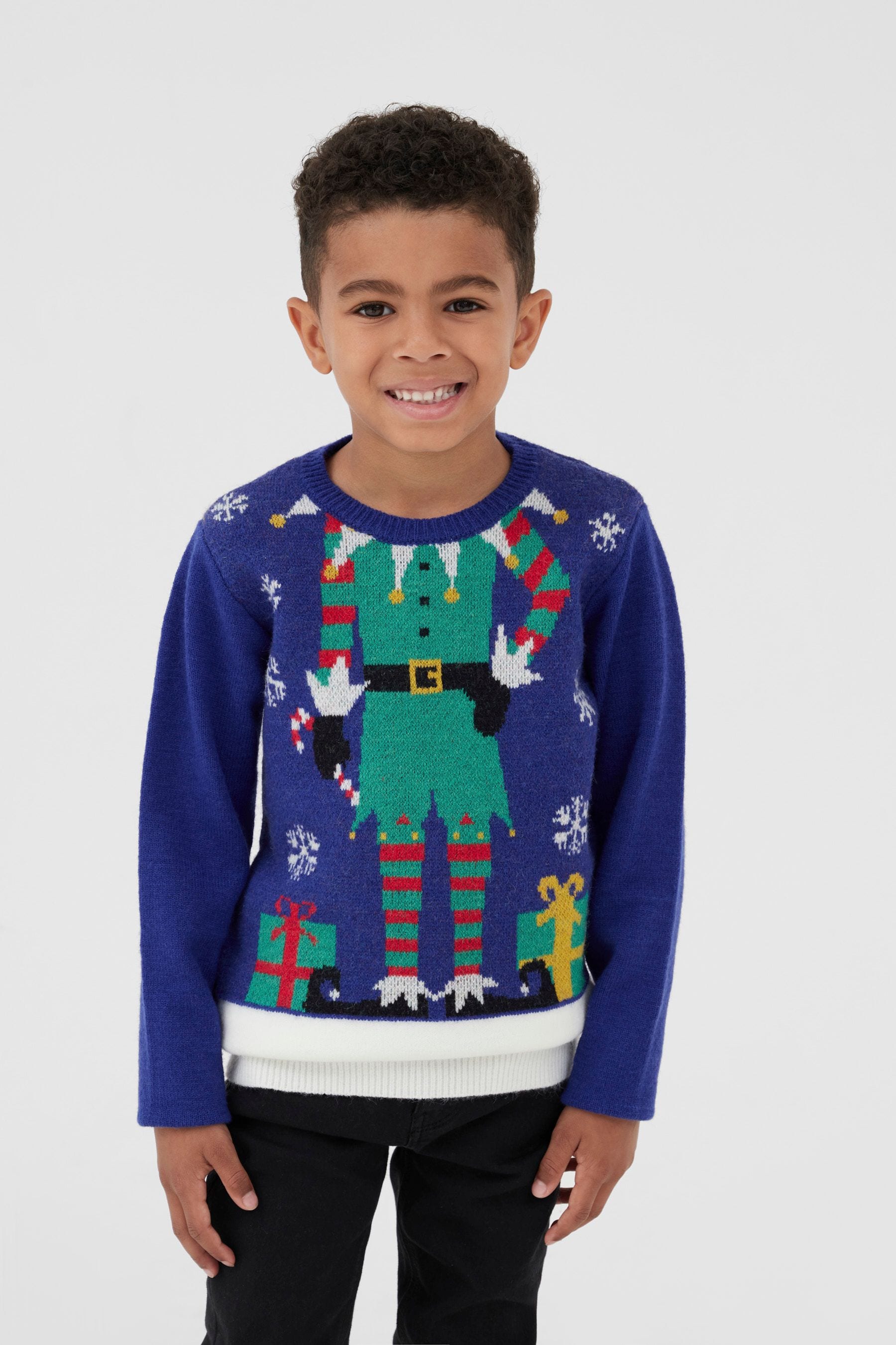 Society 8 Blue Elf Christmas Jumper Boys