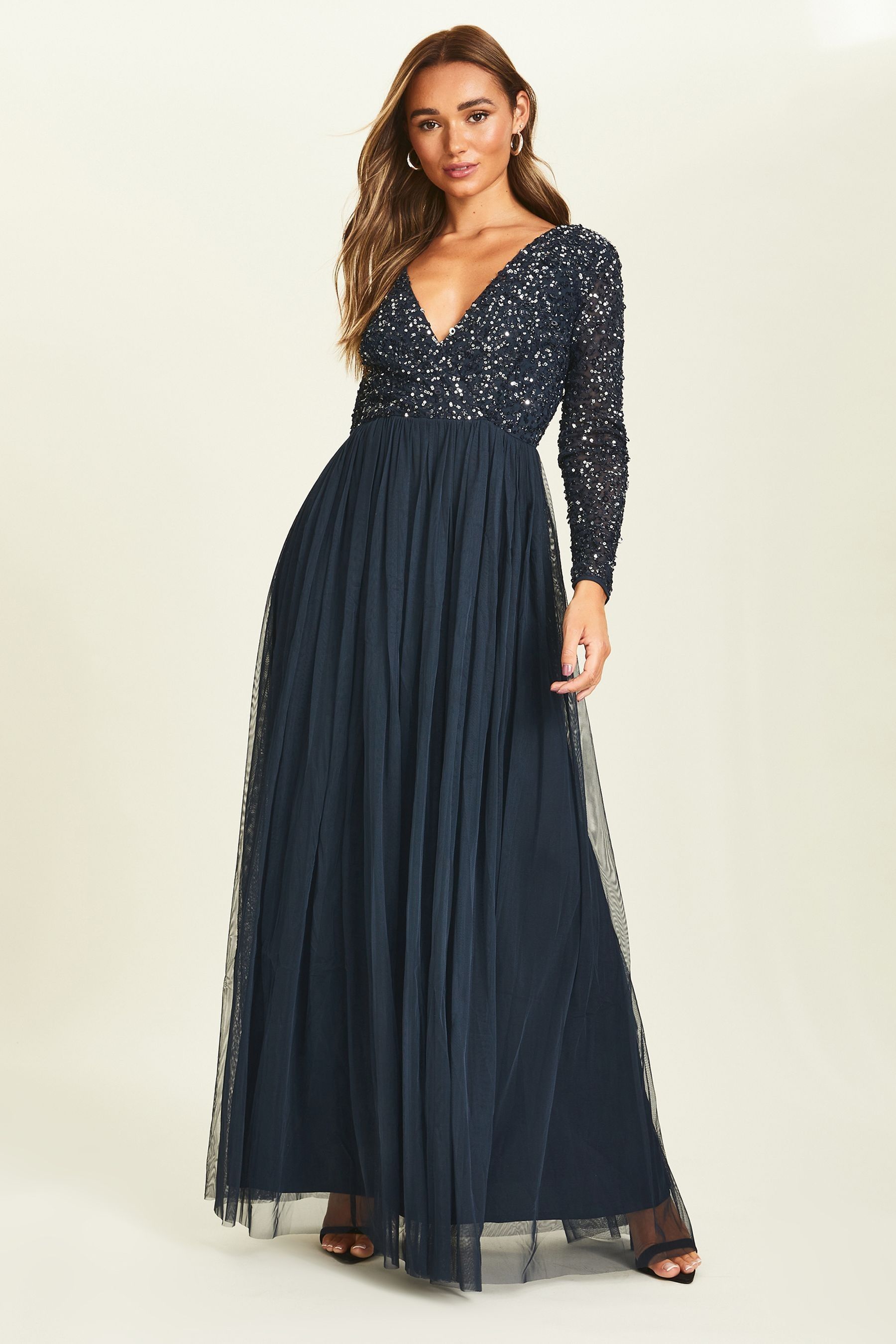 Long sleeve hotsell navy maxi dress