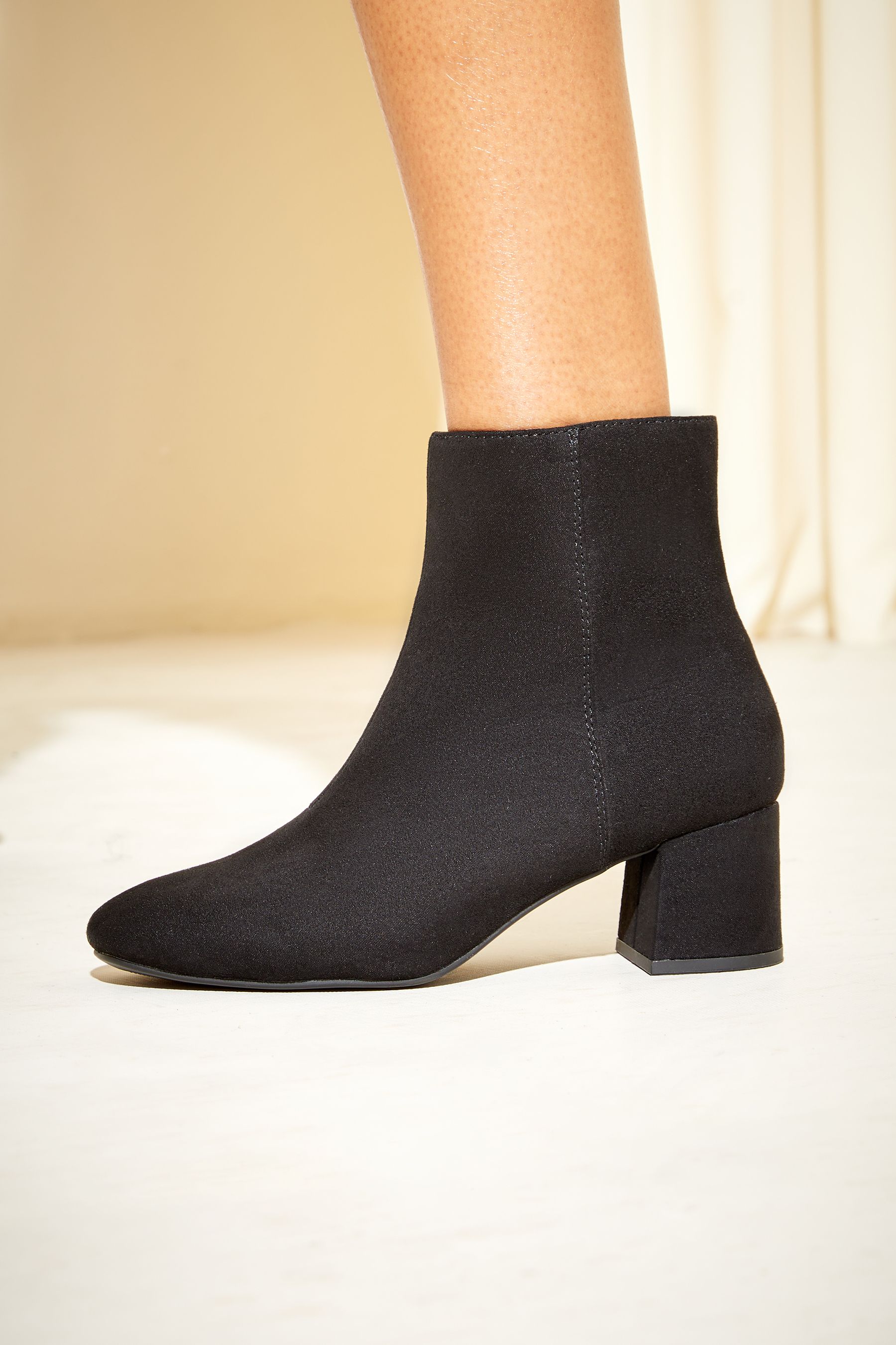 Wide fit black suedette block heel chunky sales boots