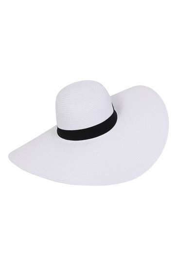 South Beach White Wide Straw Hat With Wire Brim