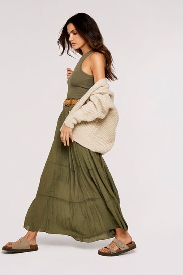 Apricot Green Slub Shimmer Belt Maxi Skirt