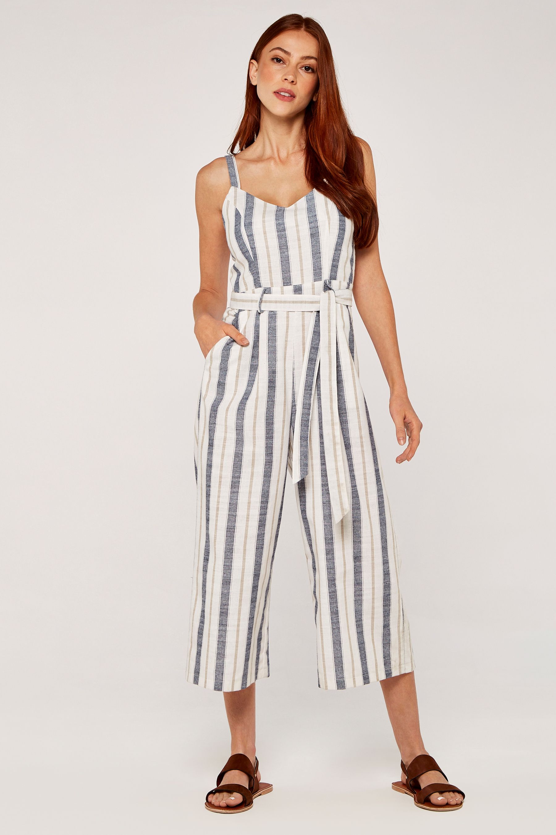 apricot striped jumpsuit