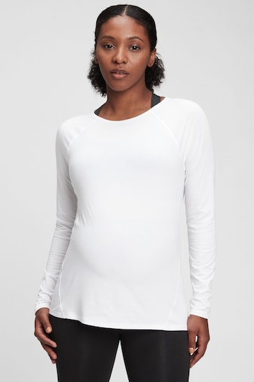Gap White Maternity Breathable Long Sleeve Crew Neck T-Shirt