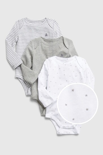 Gap Grey 3 Pack Long Sleeve Baby Bodysuits