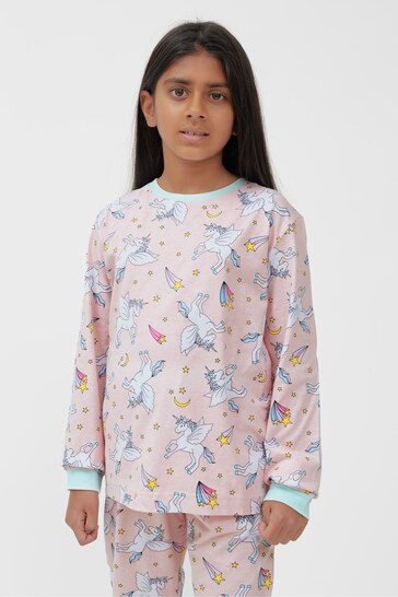 Society 8 Blue Unicorn Girls Matching Family Christmas Pyjama Set