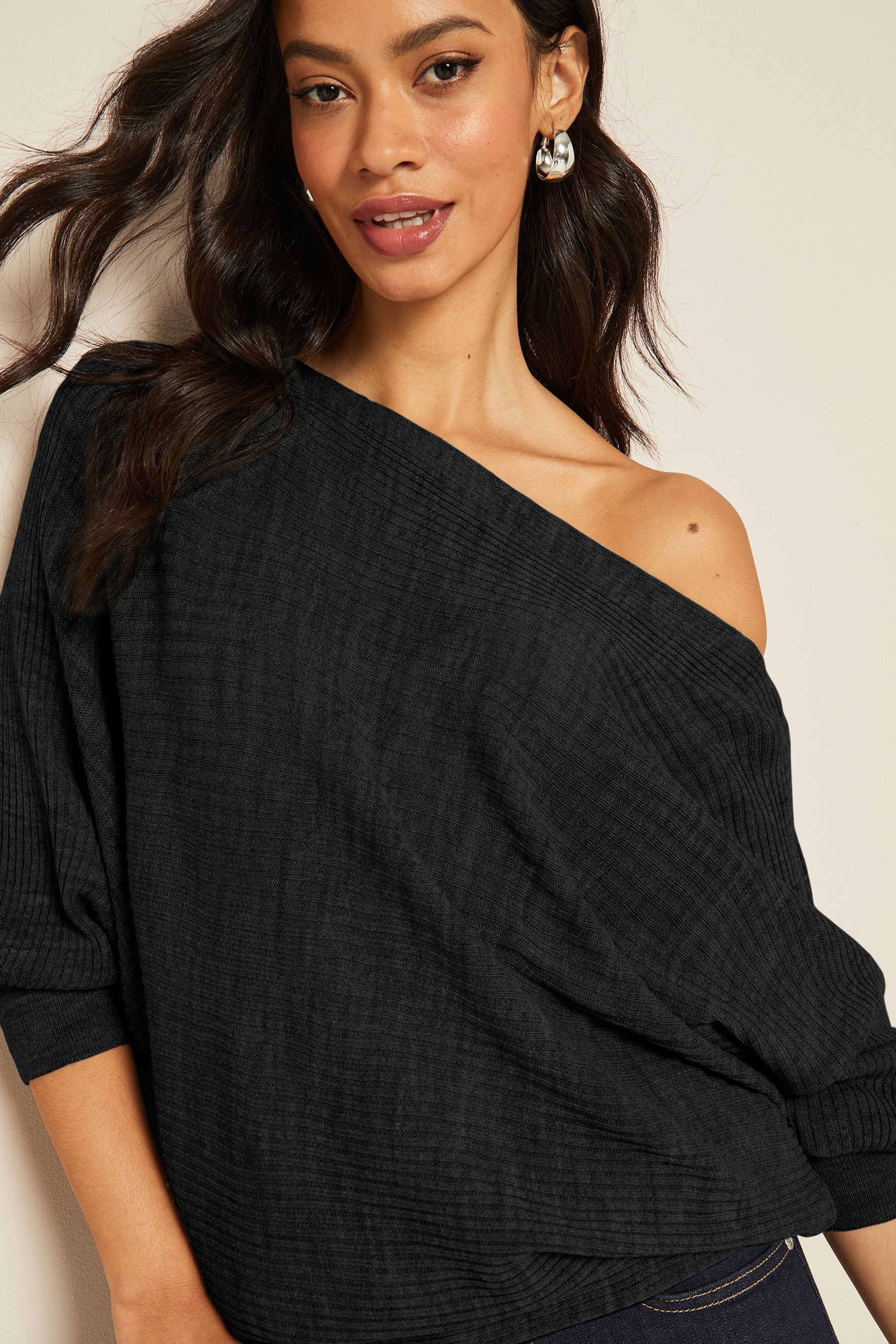 Black knitted off the shoulder deals jumper