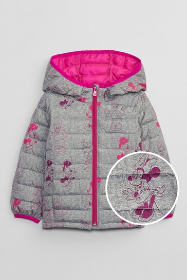 Gap Grey & Pink Disney Cold Control Puffer Jacket