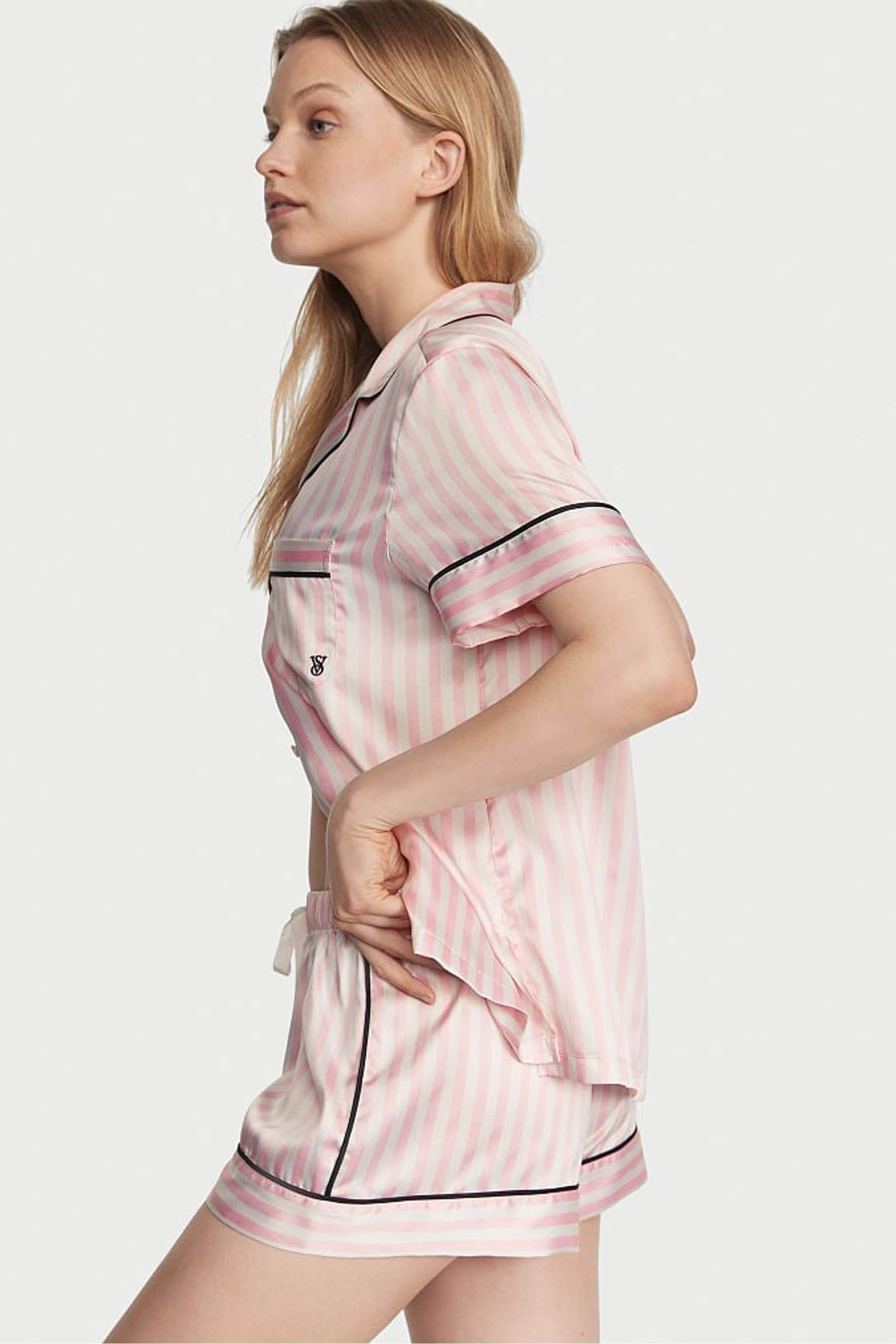 Pink striped satin hotsell short pyjama set