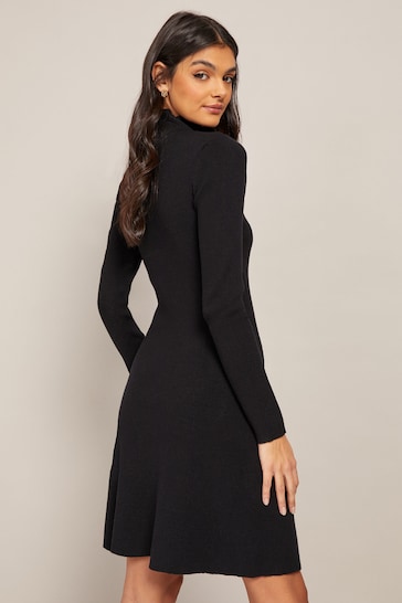 Friends Like These Black Long Sleeve Fit and Flare Knitted Midi Dress