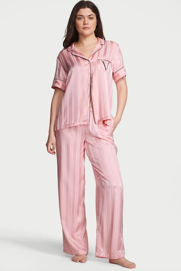 Victoria's Secret Pretty Blossom Pink Stripe Satin Long Pyjamas