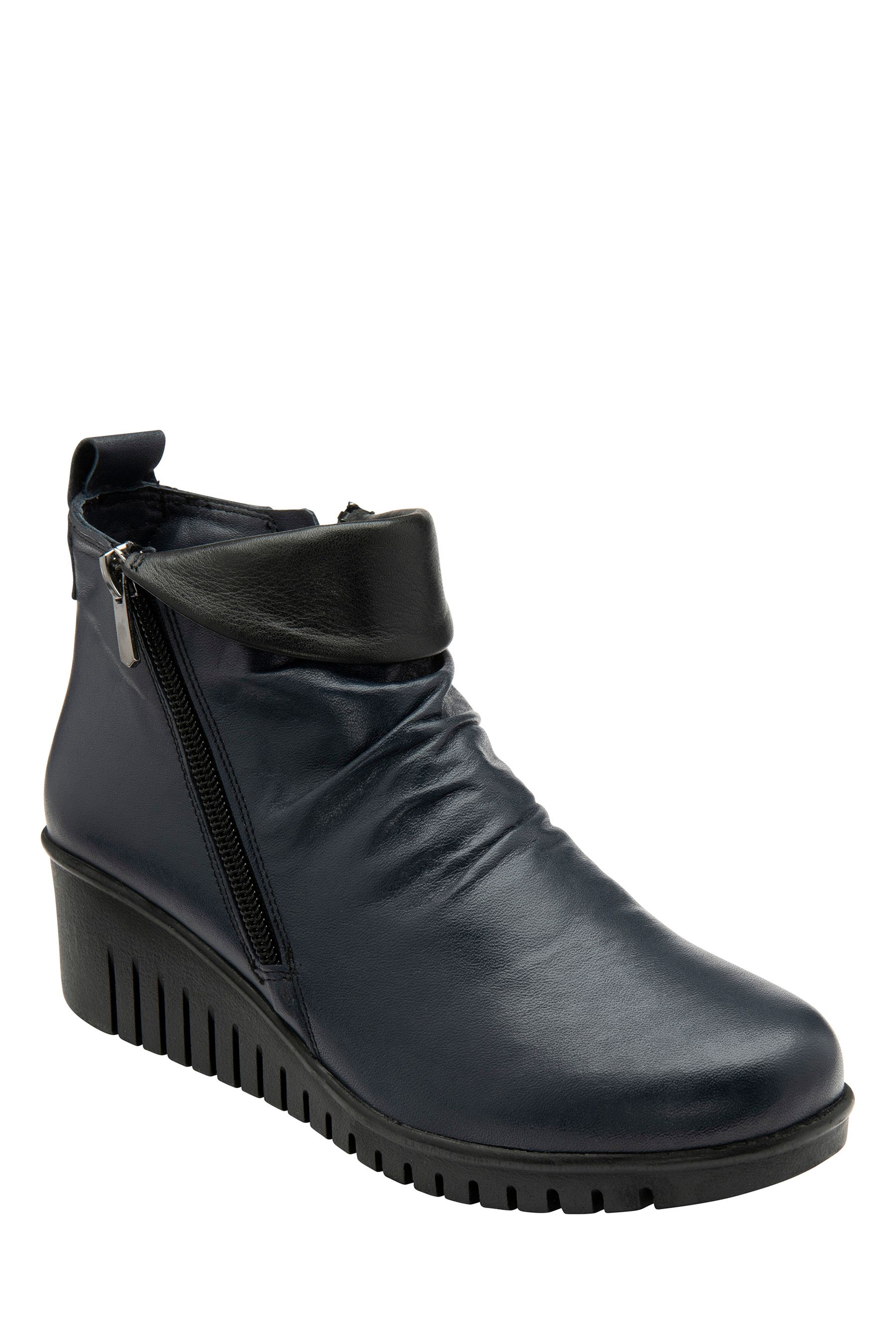 Navy blue wedge booties shop