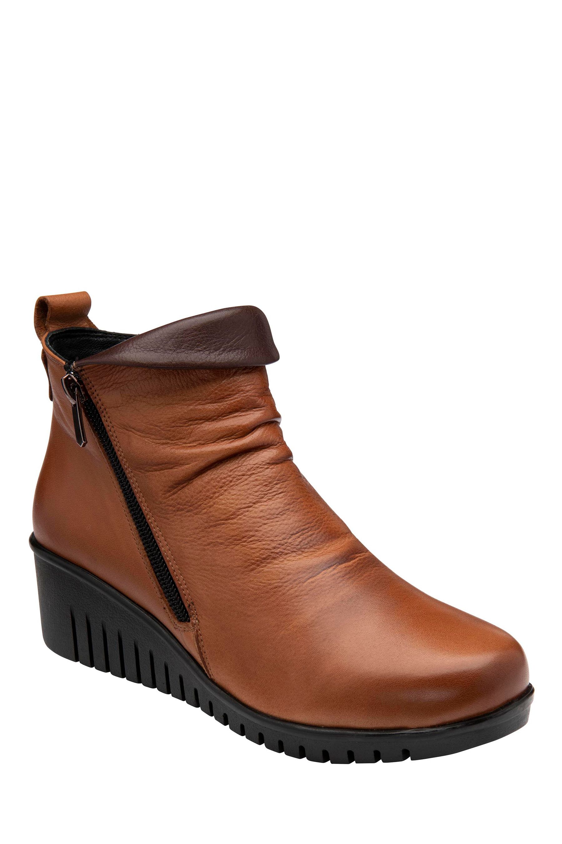 Lotus Footwear Tan Leather Wedge Ankle Boots