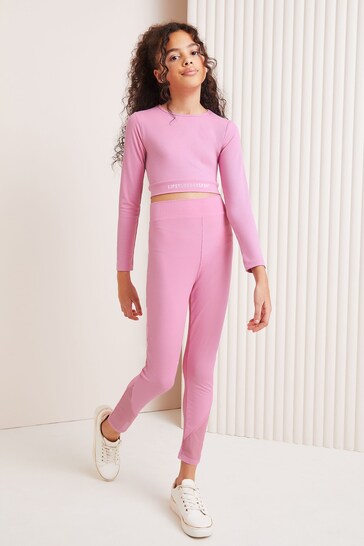 Lipsy Rose Pink Long Sleeve Active Crop Top