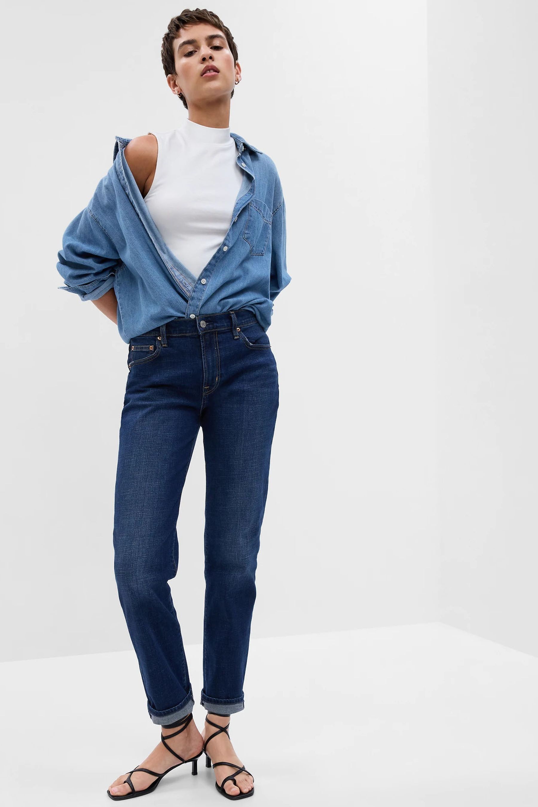 Buy Gap Dark Wash Blue Mid Rise Girlfriend Washwell Cropped Jeans from ...