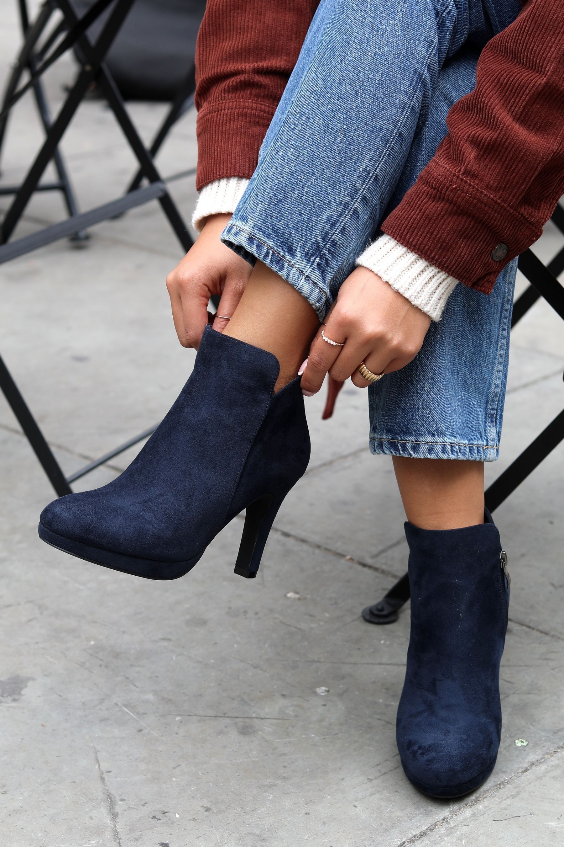 Linzi Navy Blue Faux Suede Layara Platform Ankle Boot With Stiletto Heel