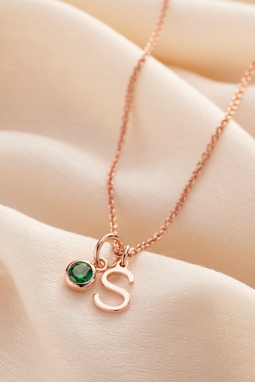 Personalised Birthstone & Initial Letter Charm Necklace by Posh Totty Designs