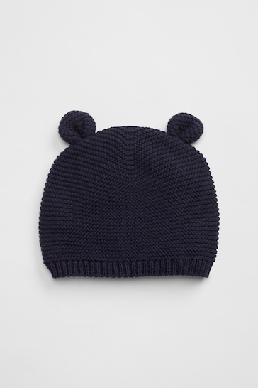 Gap Navy Blue Brannan Bear Ribbed Knit Baby Beanie Hat