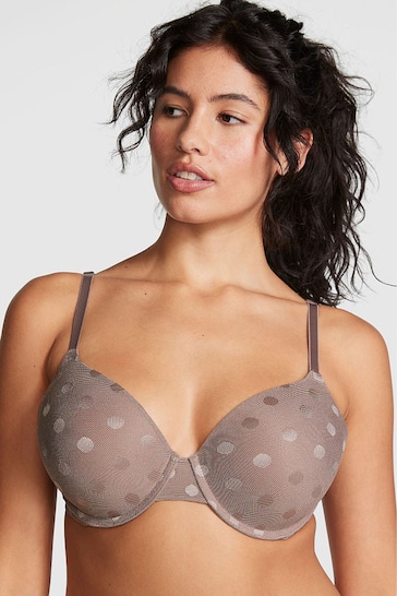 Victoria's Secret PINK Iced Coffee Brown Dot Mesh Lightly Lined Demi Bra