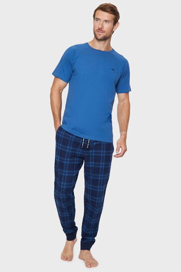 Threadbare Blue Check Cotton Pyjama Set