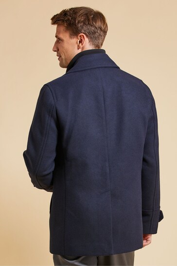 Threadbare Blue Luxe Double Breasted Tailored Coat with Mock Layer