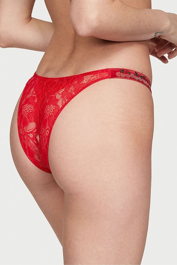 Victoria's Secret Cherry Red Crotchless Shine Strap Knickers