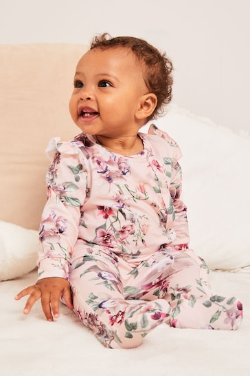 Lipsy Light Pink Floral Baby Sleepsuit