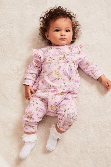 Lipsy Pink Floral Baby Sleepsuit