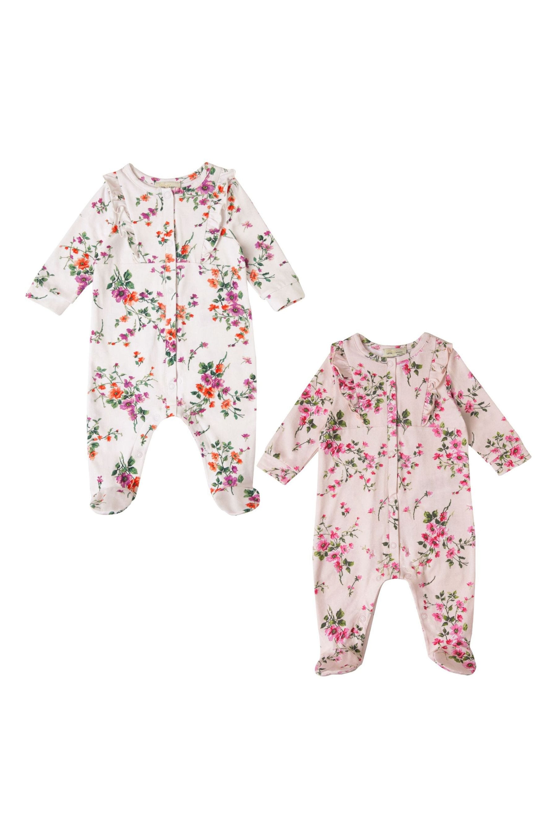 Buy Love Roses Pink White Floral Baby 2 Pack Printed Ruffle Sleepsuit from the Next UK online shop