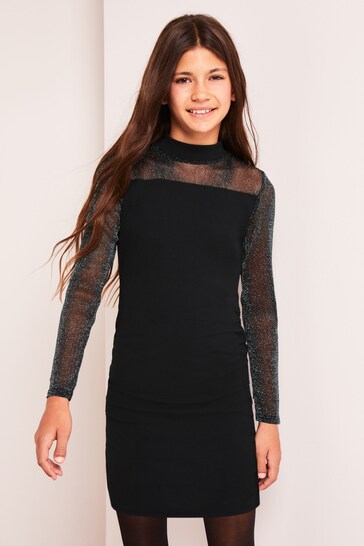Lipsy Black Teen Glitter Long Sleeve Dress (9-16yrs)
