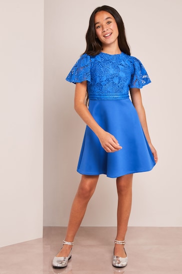Lipsy Cobalt Blue 2-In-1 Flutter Sleeve Lace Occasion Dress