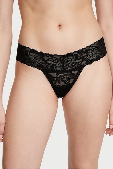 Victoria's Secret Black Roses Thong Lace Knickers
