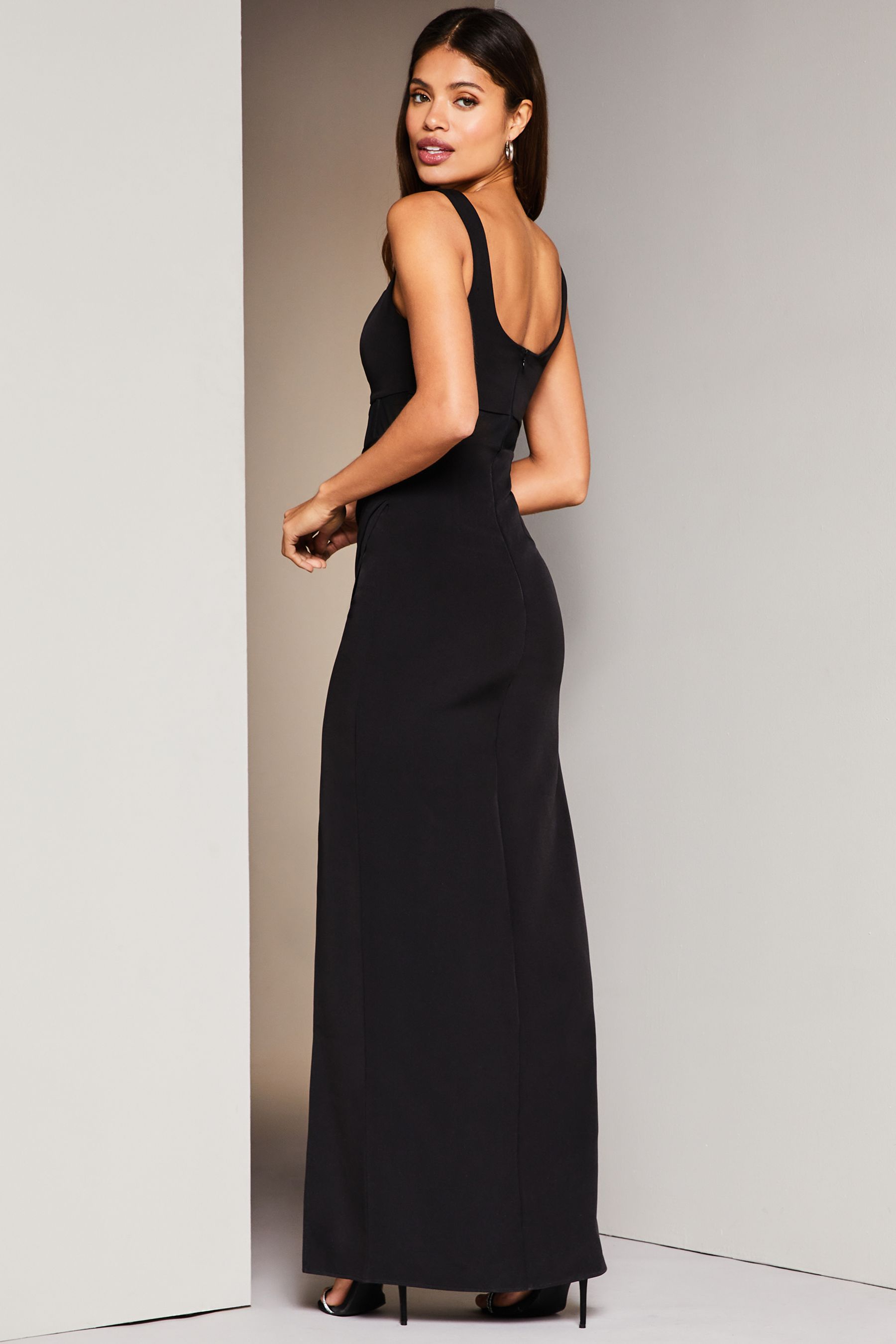 Lipsy Black Petite Corset Square Neck Maxi Dress