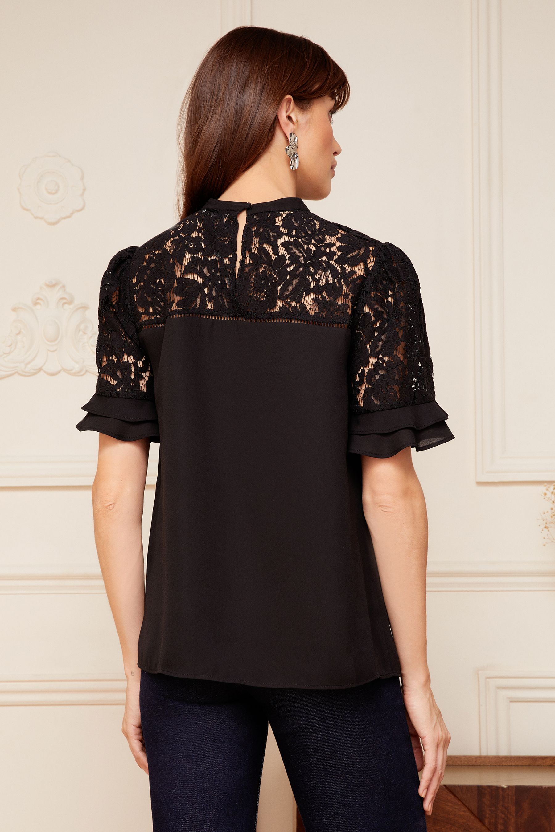 Lace ruffle sleeve top store