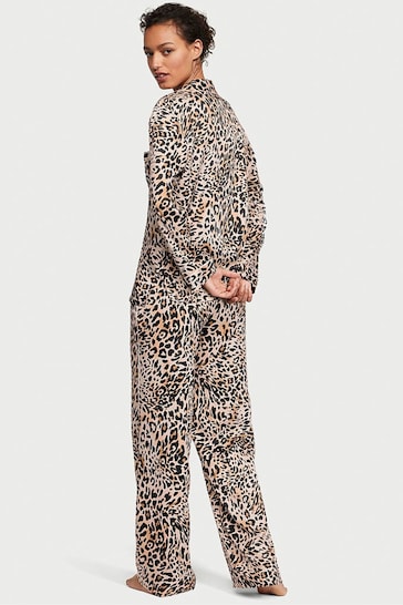 Victoria's Secret Wavy Leopard Brown Satin Long Pyjamas