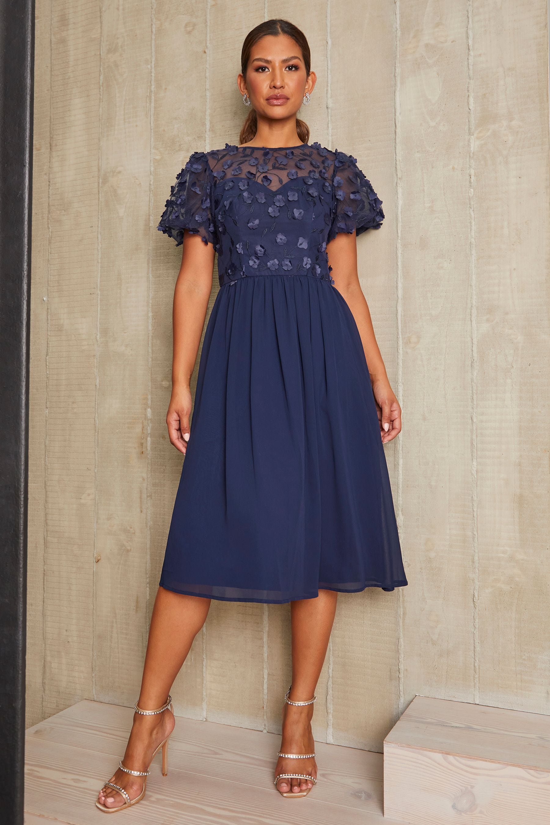 Buy Chi Chi London Puff Sleeve 3D Lace Midi Dress from the Next UK