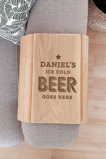 Personalised Beer Goes Here Wooden Sofa Tray by PMC